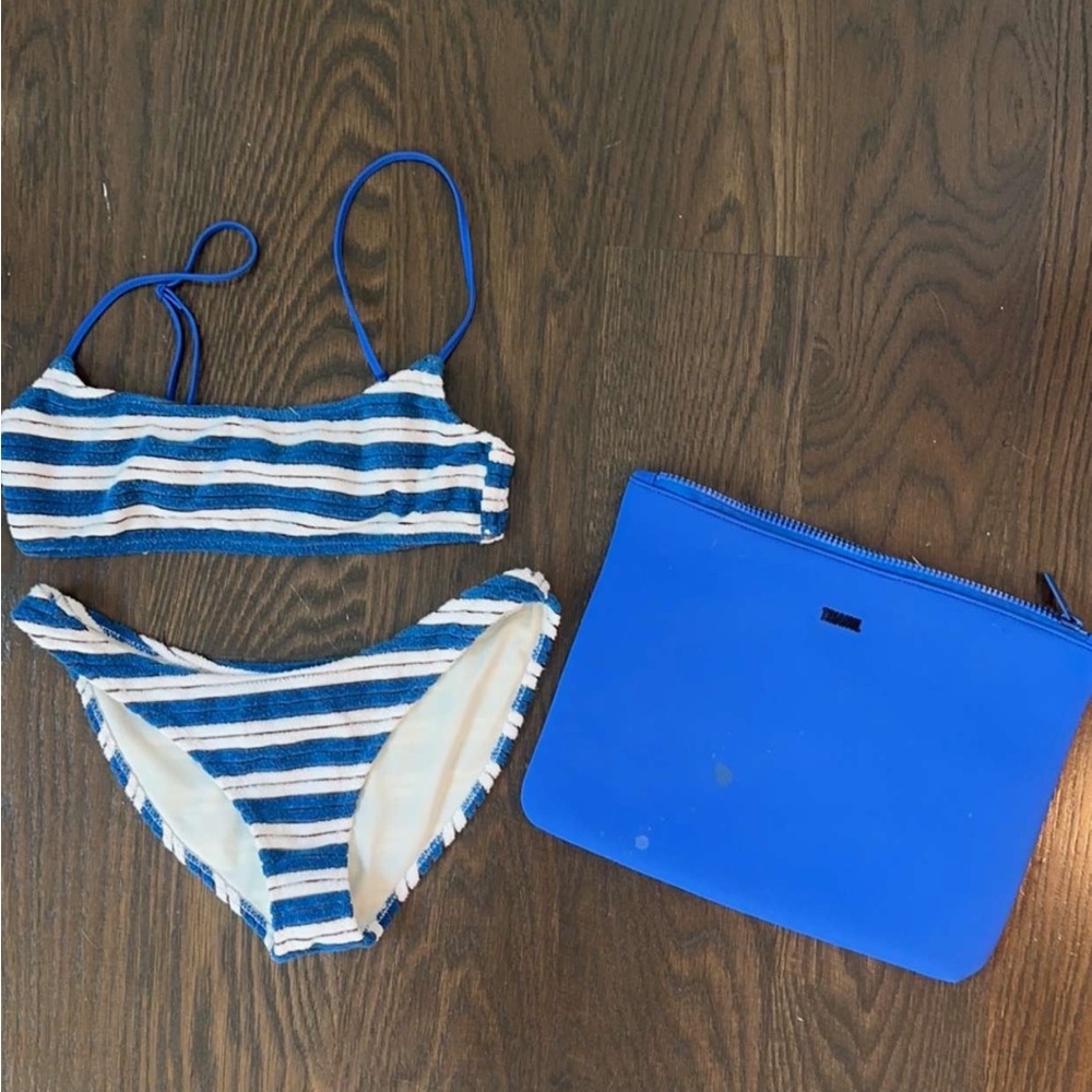 Blue and White Striped Bikini Set